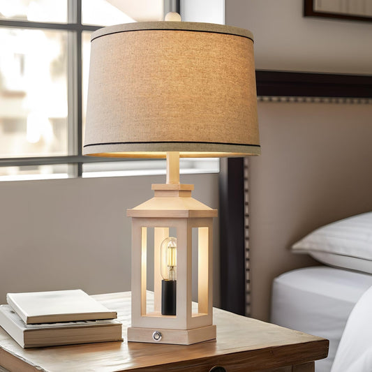 White Farmhouse Touch Lamps USB, Dimmable, Vintage, Dual Light