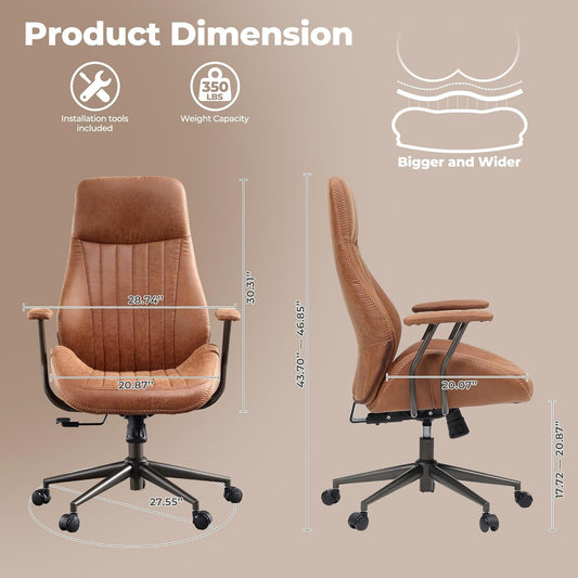 OVIOS Ergonomic Home Office Chair, Mid-Century Modern Leather Chair
