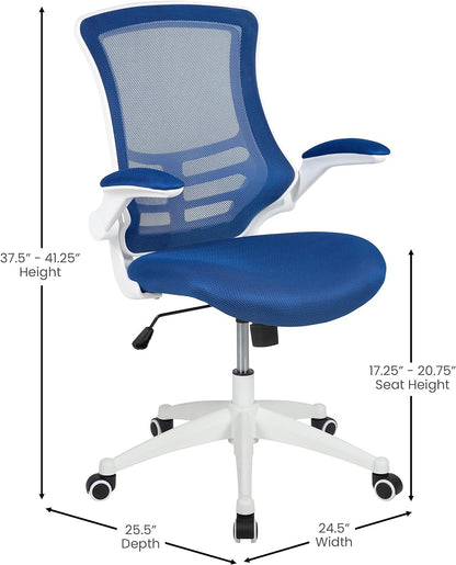 Kelista Office Chair, Ergonomic, Mid-Back, White Frame, Blue Mesh with