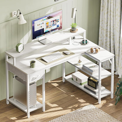 47" White L Desk LED Power Drawer