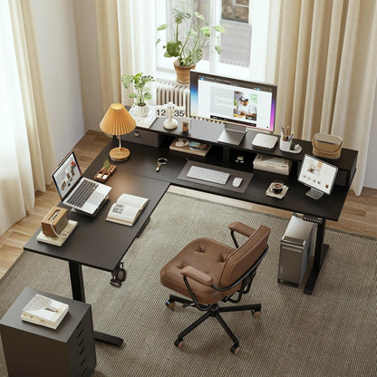 L Shaped Electric Standing Desk with 2 Drawers, 63 Inch Ergonomic