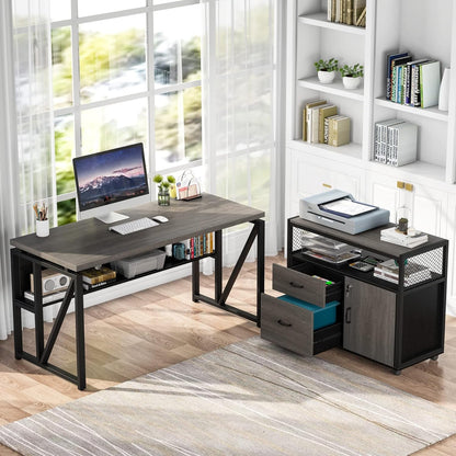 Gray L-Shaped Desk, 55", Storage