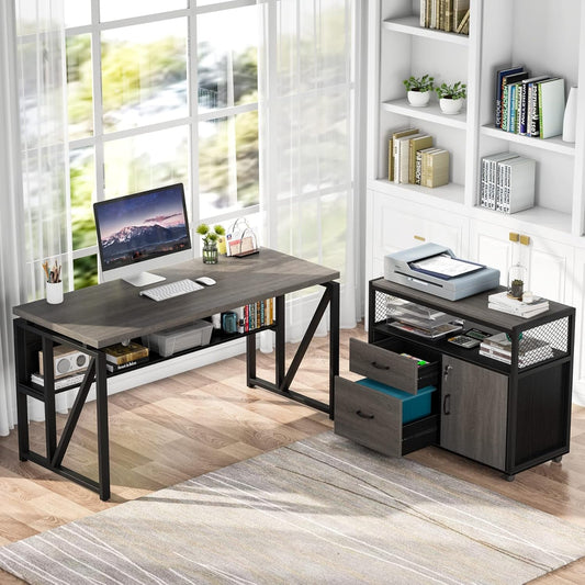 Gray L-Shaped Desk, 55", Storage