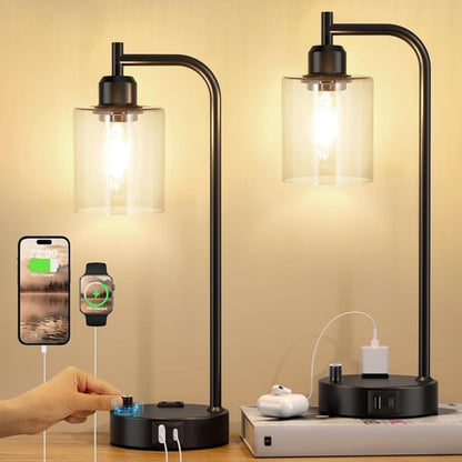 Industrial Nightstand Lamps for Bedrooms Set of 2 - Fully Dimmable