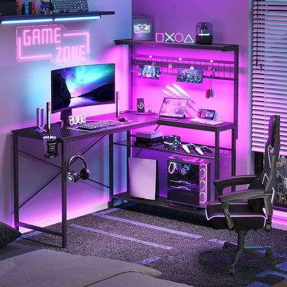 51" L-Shaped Gaming Desk with LED & Power