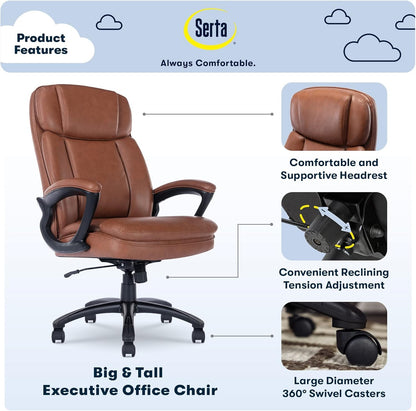 Serta Fairbanks Big and Tall High Back Executive Office Chair, Ergonomic