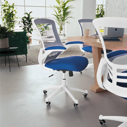 Kelista Office Chair, Ergonomic, Mid-Back, White Frame, Blue Mesh with