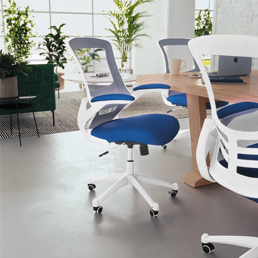 Kelista Office Chair, Ergonomic, Mid-Back, White Frame, Blue Mesh with