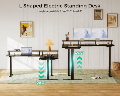 Electric L Shaped Standing Desk with Monitor Stand, 59 Inch Height