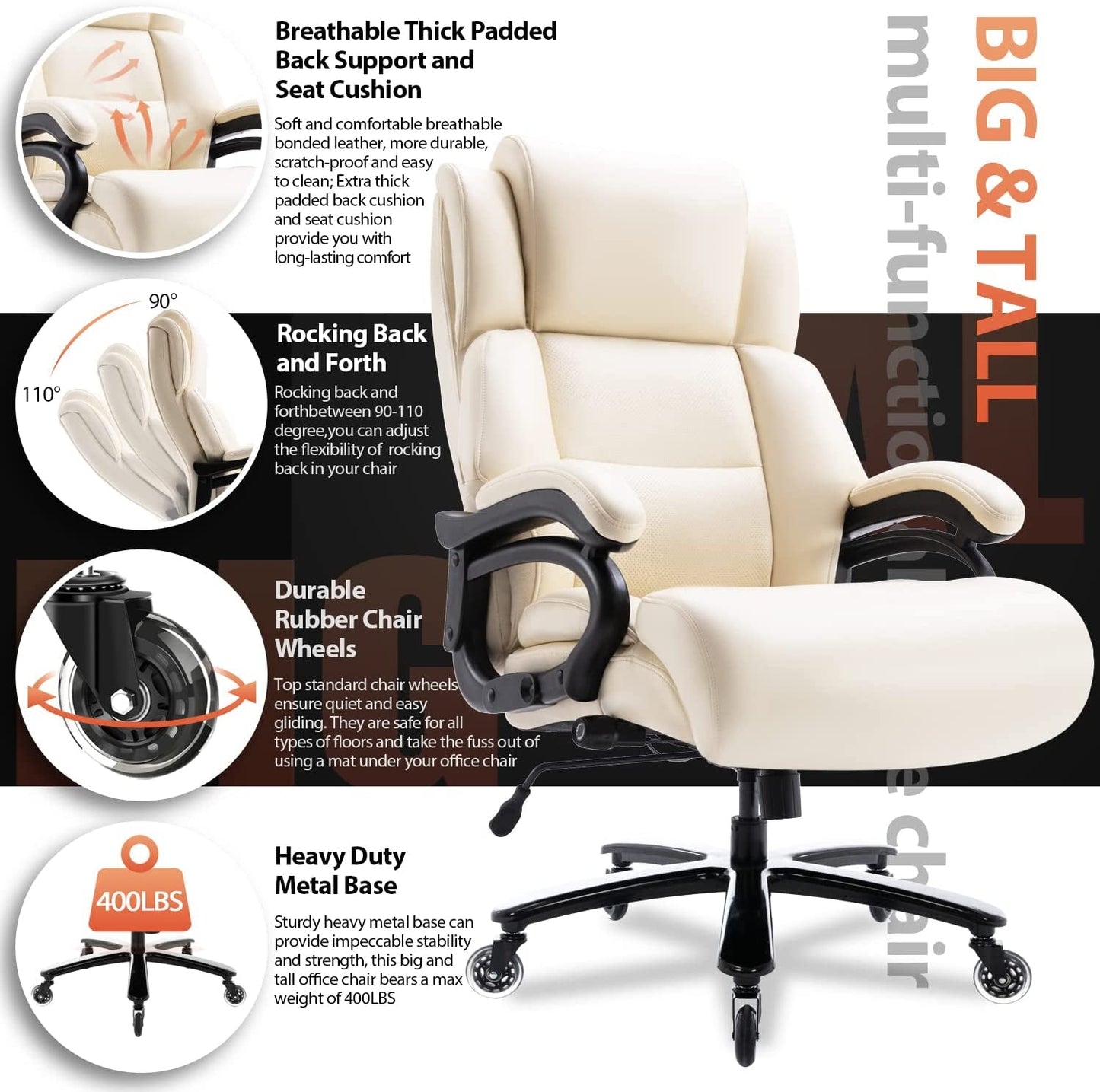 HAMAOKA Ergonomic 400Lbs Office Chair with Adjustable Support