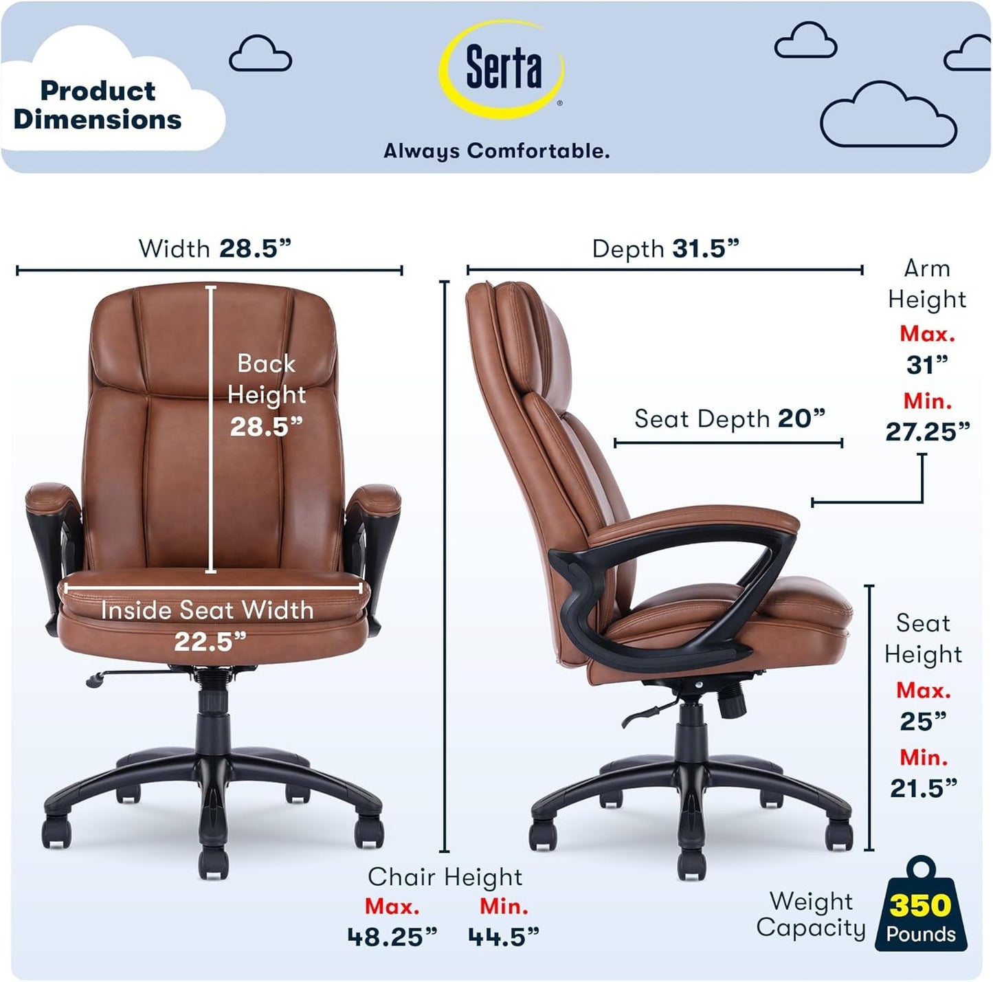 Serta Fairbanks Big and Tall High Back Executive Office Chair, Ergonomic
