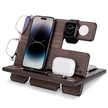 Wood Phone Docking Station Ash Key Holder Wallet Stand Watch Organizer