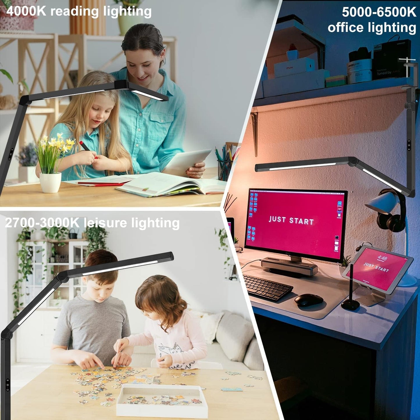 LED Desk Lamp with Clamp, Architect Desk Lamp with Dual Light and