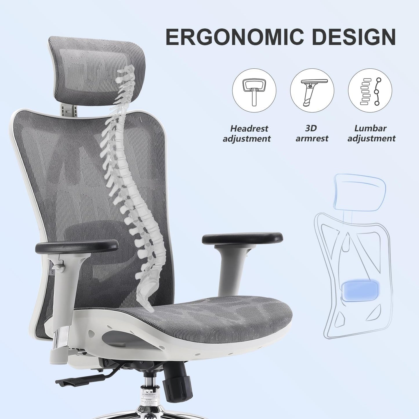 M57 Ergonomic Office Chair with 3 Way Armrests Lumbar Support and
