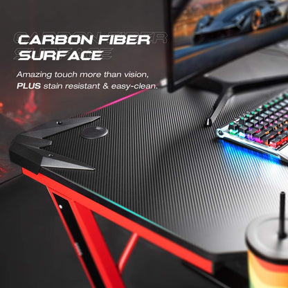 Gaming Computer Desk with Carbon Fiber Surface, Gaming Table Z Shaped