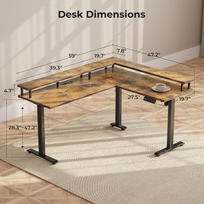 Electric L Shaped Standing Desk, 59 Inch Height Adjustable Stand up