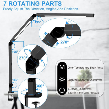LED Desk Lamp with Clamp, Architect Desk Lamp with Dual Light and