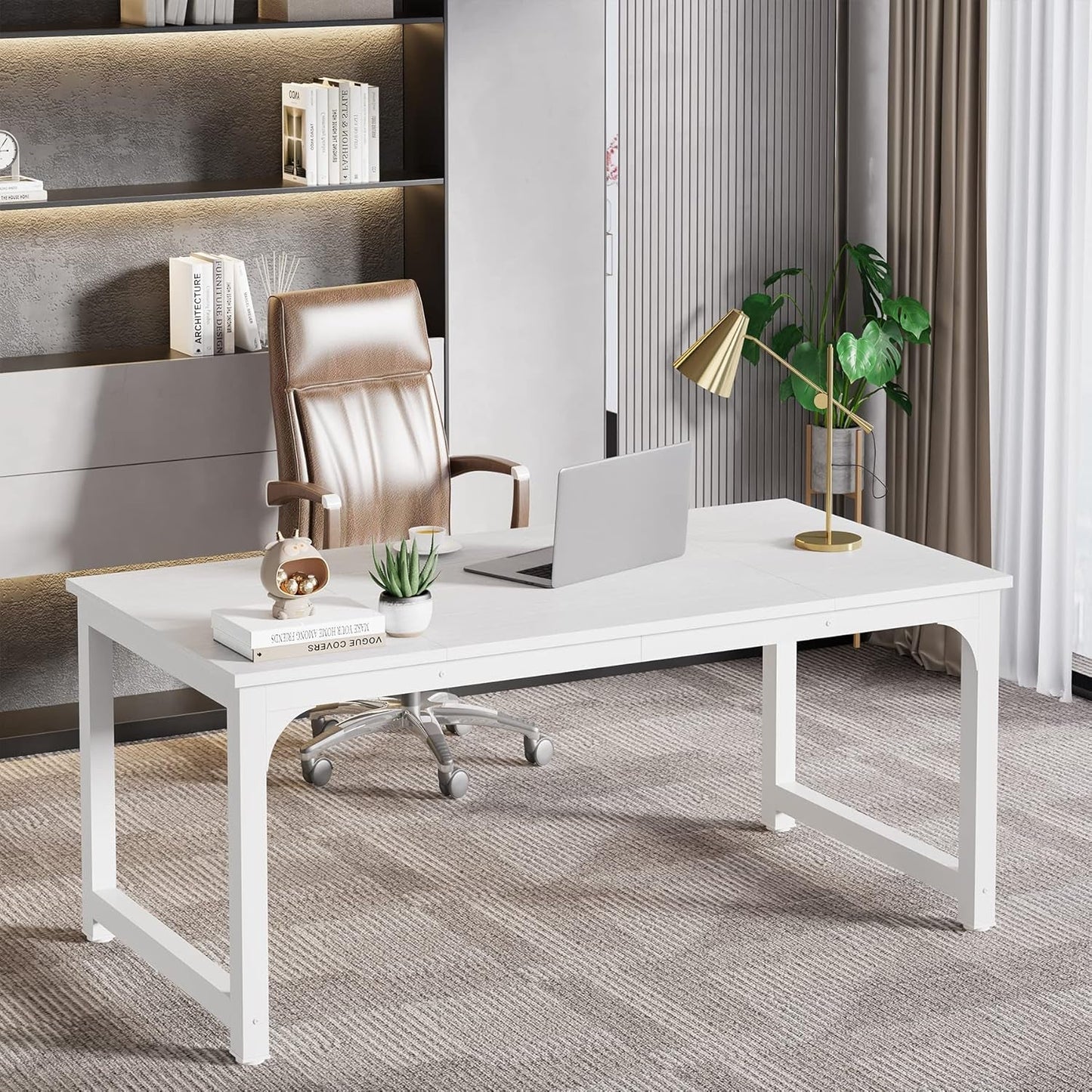 63 Inch Large Executive Computer Office Desk, White