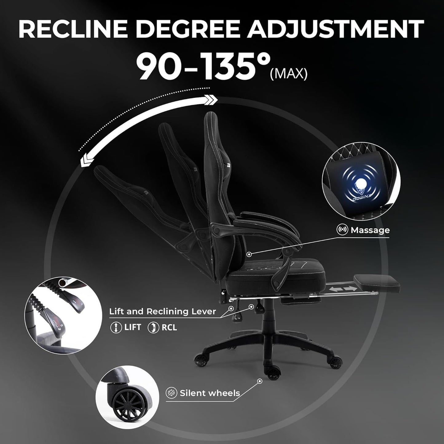 DOWINX Gaming Chair Breathable Fabric Computer Chair with Pocket Spring