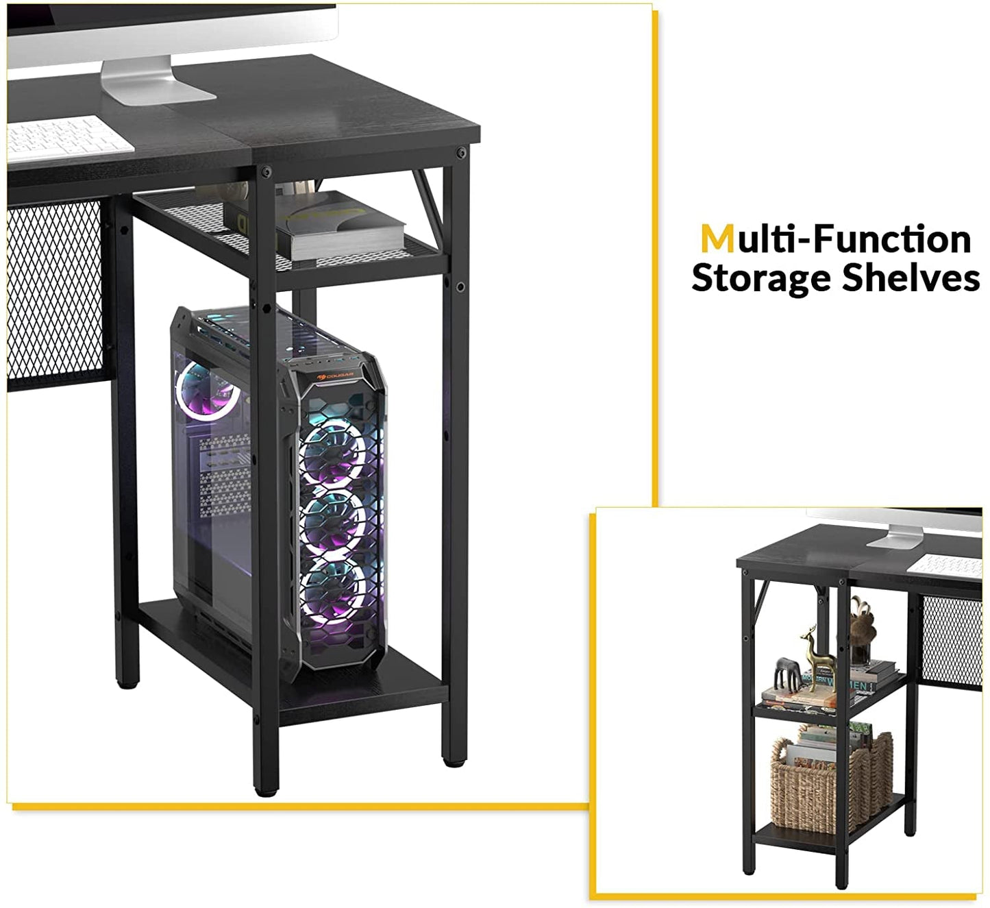 L-Shaped Desk with USB and Power Outlet, Black
