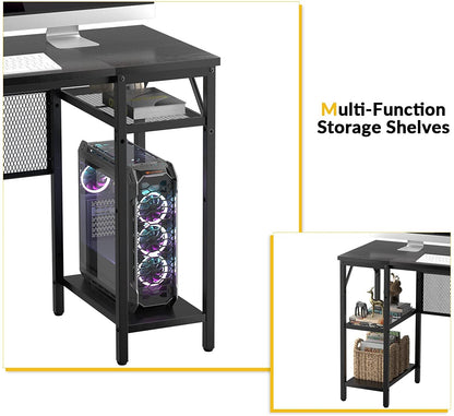 L-Shaped Desk with USB and Power Outlet, Black