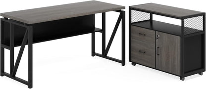 Gray L-Shaped Desk, 55", Storage