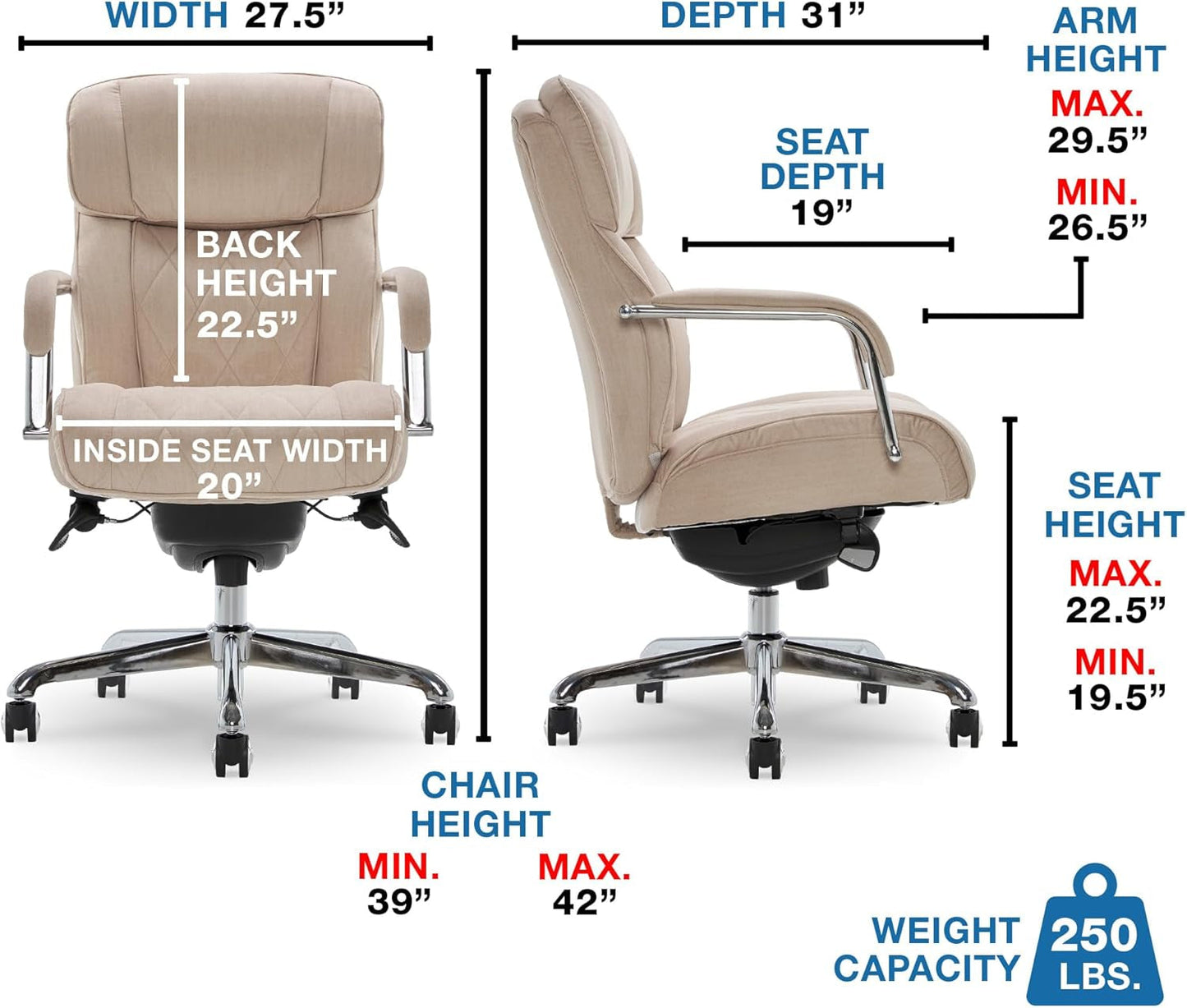 Sutherland Quilted Leather Executive Office Chair with Padded Arms,