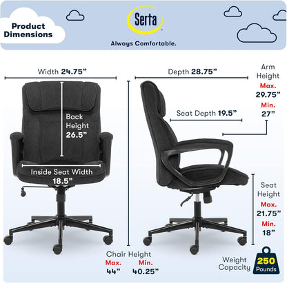 Serta Hannah Executive Home Office Desk Chair, Ergonomic Mid-Back with