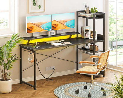 Reversible 55 Inch Gaming Desk with USB Charging Port and LED Lights,