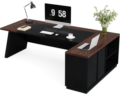 78" L-Shaped Executive Desk, Large Office Desk with Drawers and