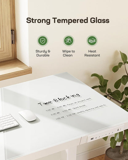Glass Standing Desk with Drawer, 48 X 24 Inch Electric Standing Desk,