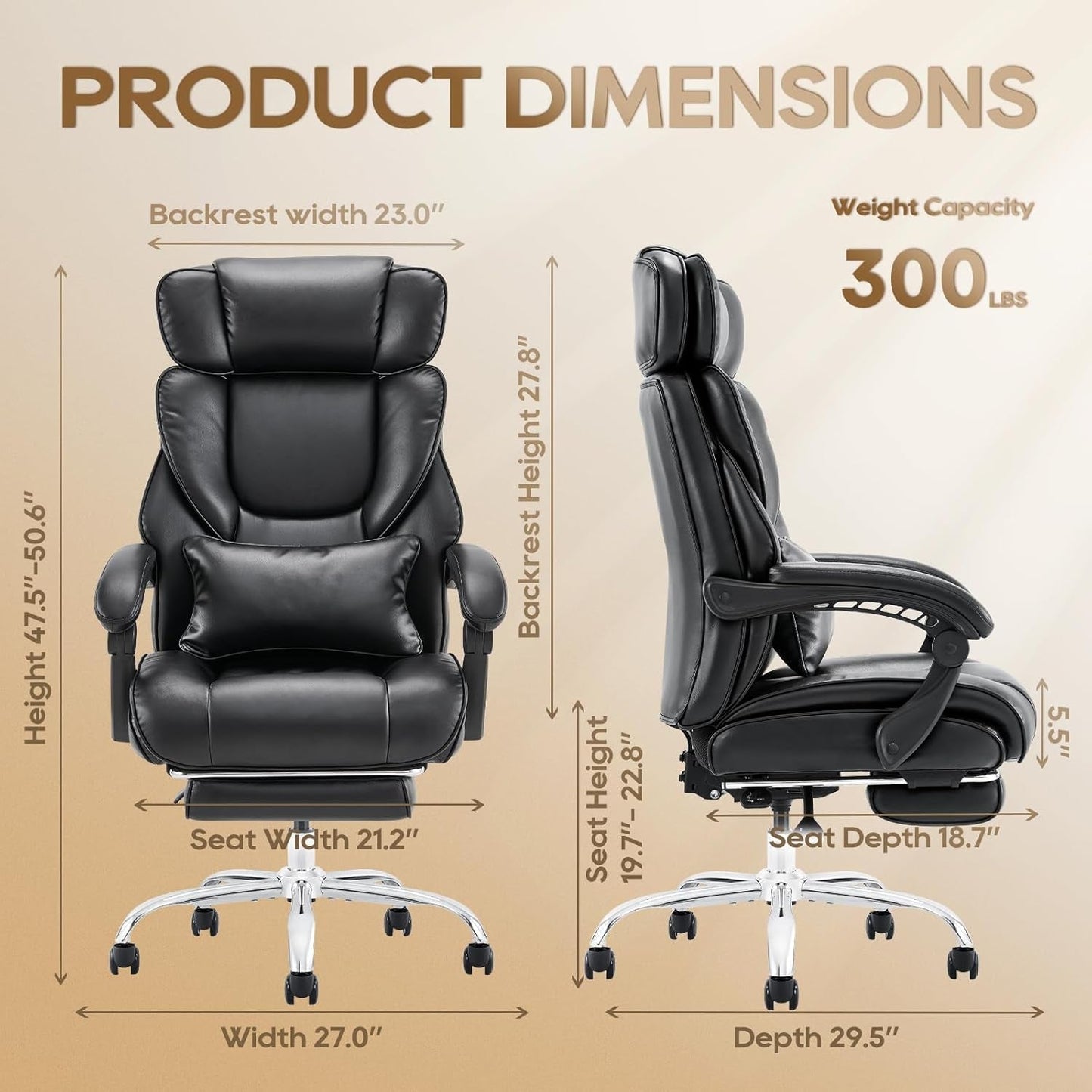 Office Chair with Retractable Footrest, Ergonomic High Back Design