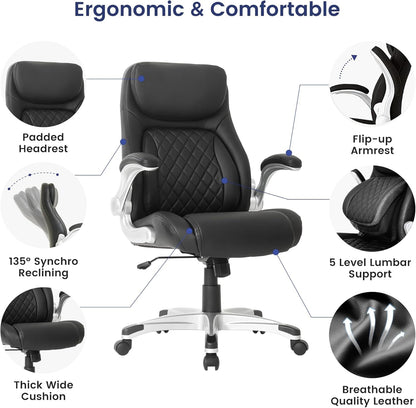 Ergonomic Office Chair Premium Microfiber Leather Adjustable Lumbar