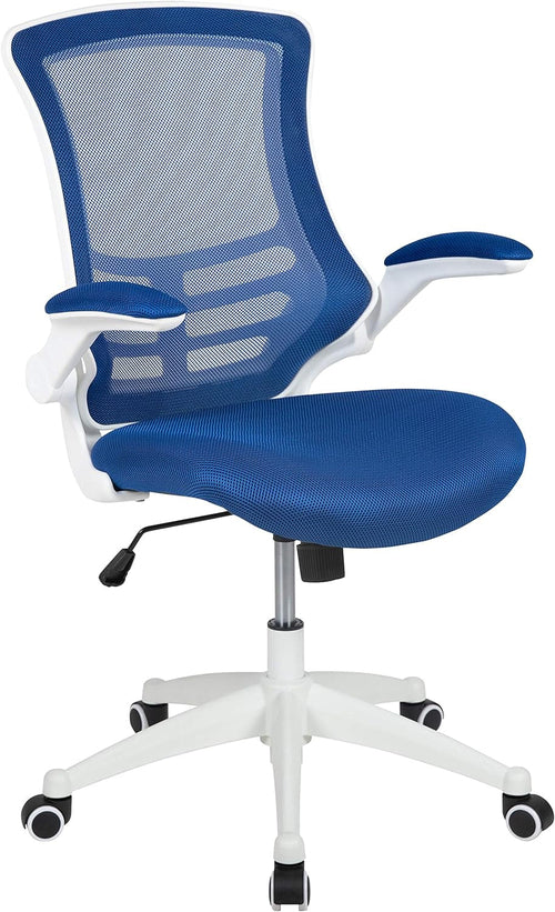 Kelista Office Chair, Ergonomic, Mid-Back, White Frame, Blue Mesh with
