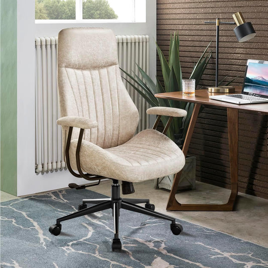 OVIOS Ergonomic Home Office Chair, Mid-Century Modern Leather Chair
