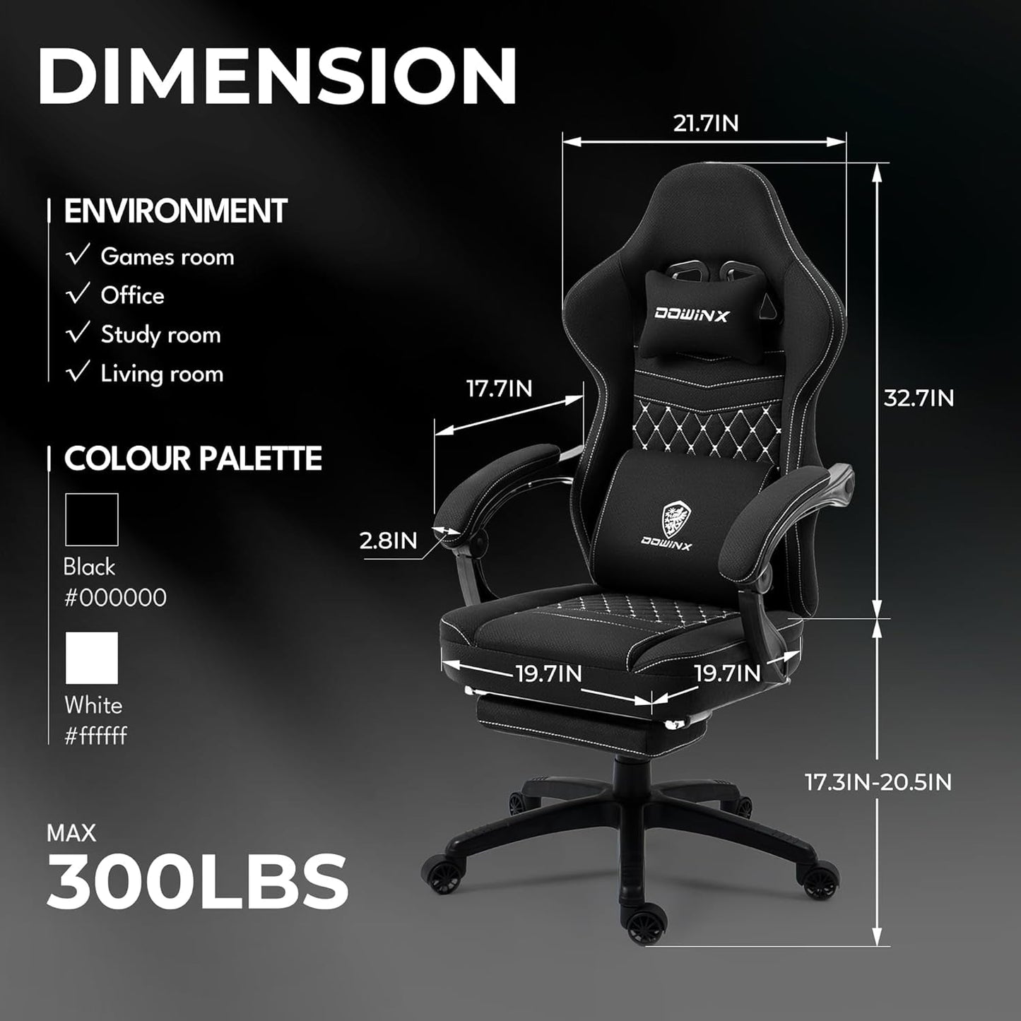 DOWINX Gaming Chair Breathable Fabric Computer Chair with Pocket Spring