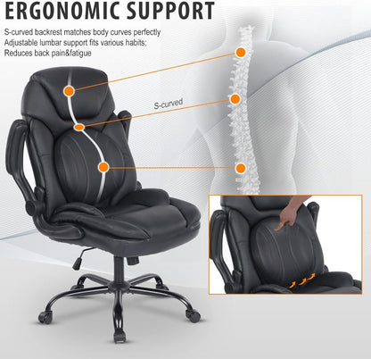 Ergonomic Executive Office Chairs with Lumbar Support, PU Leather Home