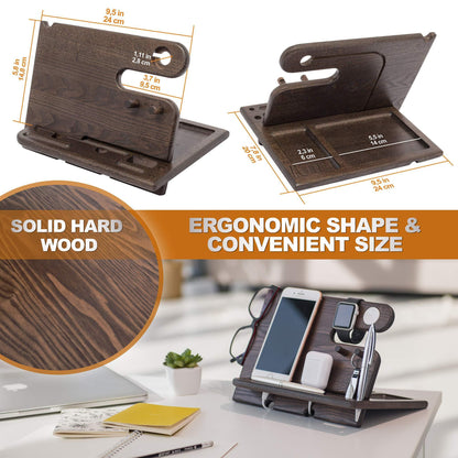 Wood Phone Docking Station Ash Key Holder Wallet Stand Watch Organizer