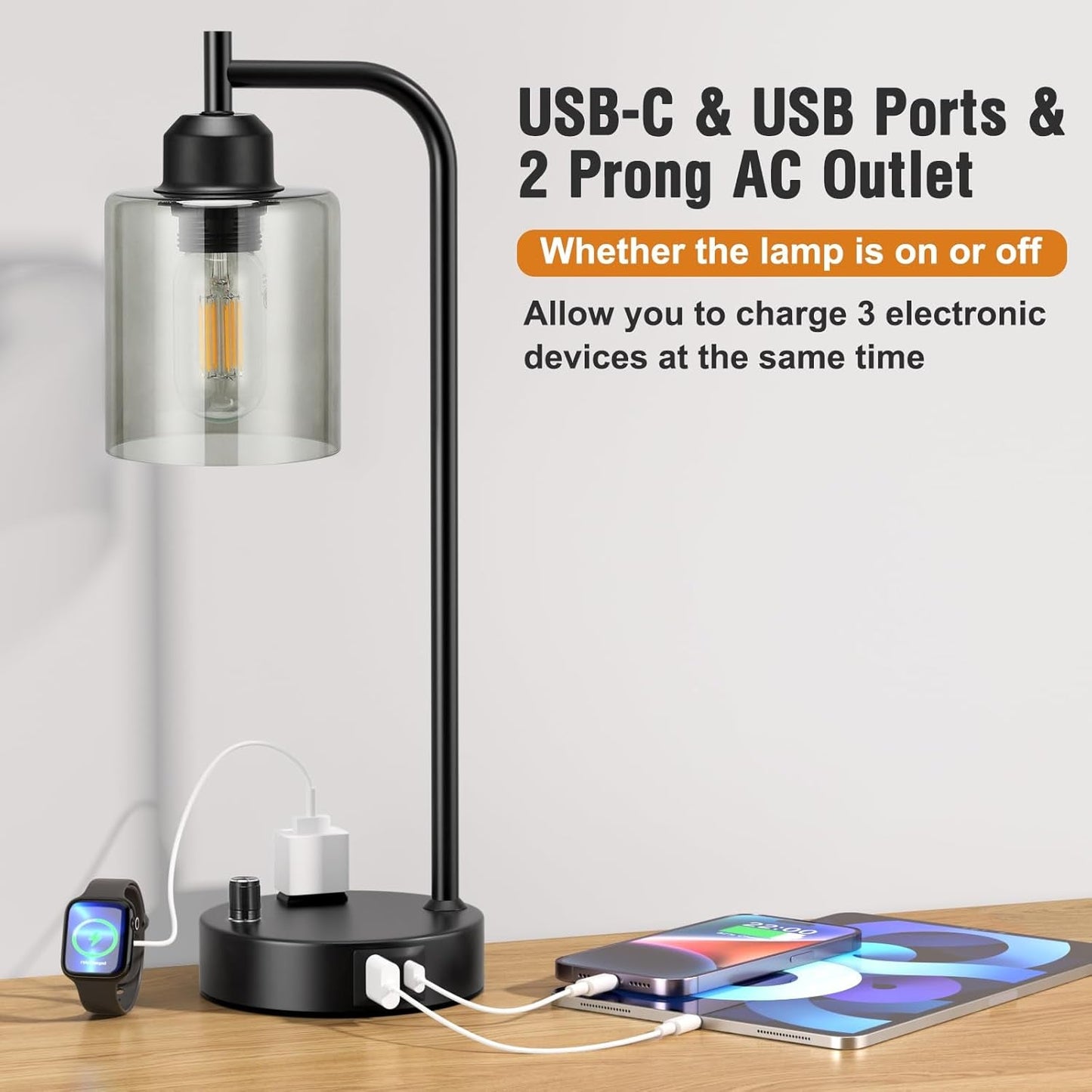 Industrial Desk Lamps for Office Set of 2 - Fully Dimmable Bedside