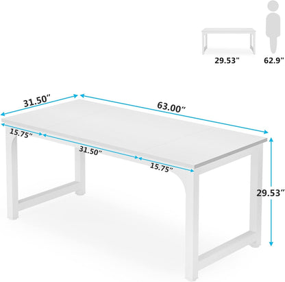 63 Inch Large Executive Computer Office Desk, White