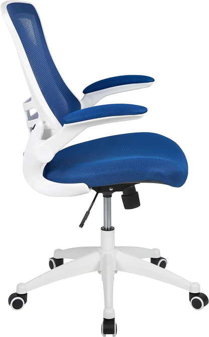 Kelista Office Chair, Ergonomic, Mid-Back, White Frame, Blue Mesh with