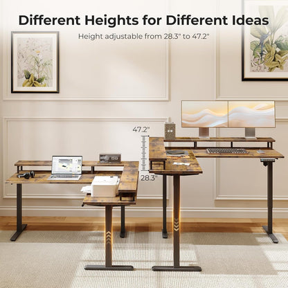 Electric L Shaped Standing Desk, 59 Inch Height Adjustable Stand up
