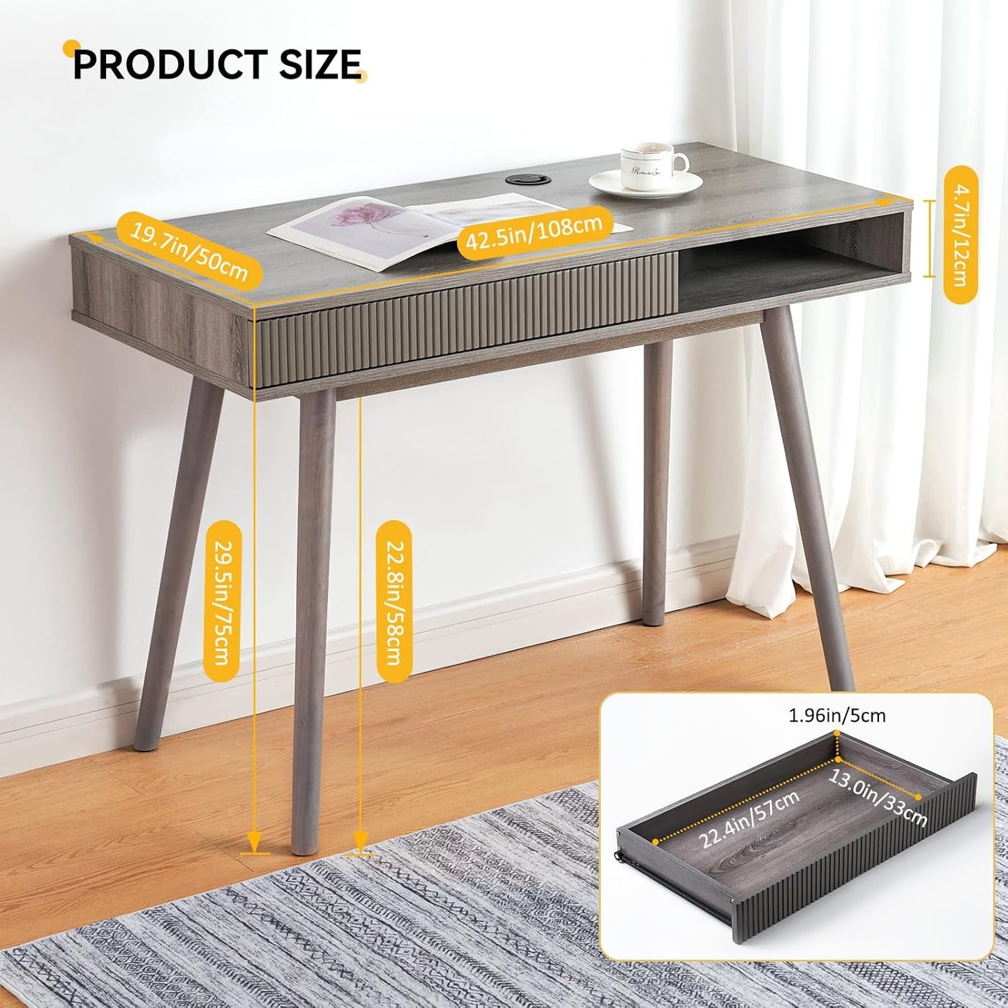 Office Desk Mid Century Modern Desk Writing Desk with Drawer Simple