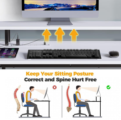 Computer Desk L Shaped 56.7" with LED Lights and Power Outlets,