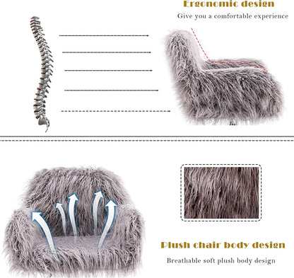KCC Gray Faux Fur Swivel Chair for Home Office