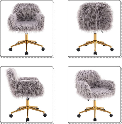 KCC Gray Faux Fur Swivel Chair for Home Office