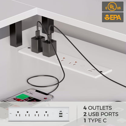 Computer Desk L Shaped 56.7" with LED Lights and Power Outlets,