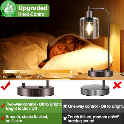 Set of 2 Oil Rubbed Bronze Table Lamps with 2 USB Port, Fully Stepless