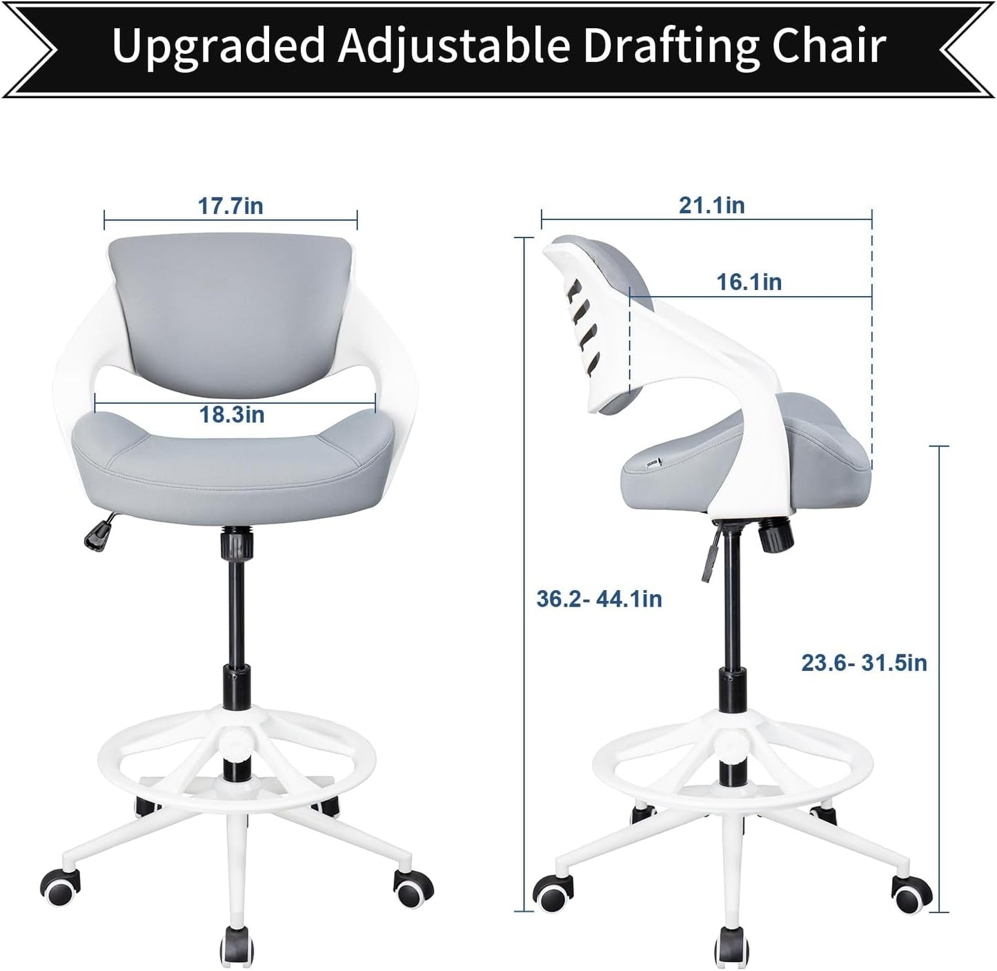 Adjustable Drafting Chair dimensions showcasing ergonomic design for optimal comfort and support in workspace.