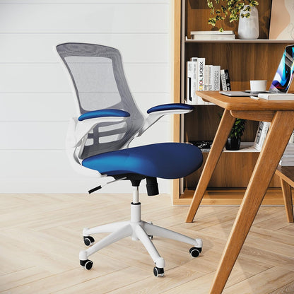 Kelista Office Chair, Ergonomic, Mid-Back, White Frame, Blue Mesh with